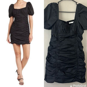 Lush‎ Black Mini Dress women’s small Fitted Puff Sleeve Ruched party evening